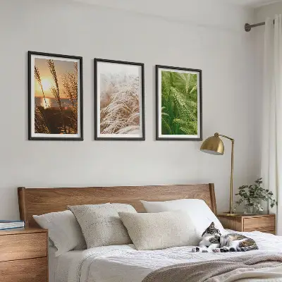 Set de 3 cuadros para salón con diseño de hierbas de colores naturales