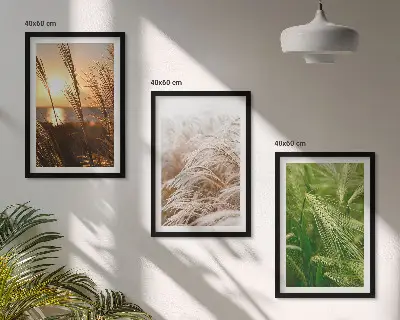 Set de 3 cuadros para salón con diseño de hierbas de colores naturales