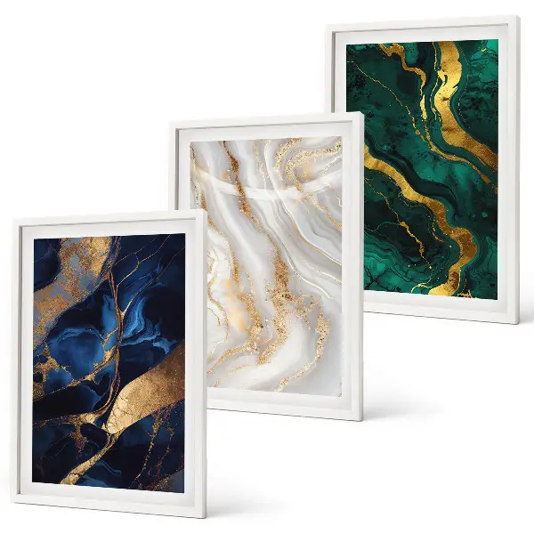 Juego de 3 cuadros con patrones abstractos en tonos azul verdosos