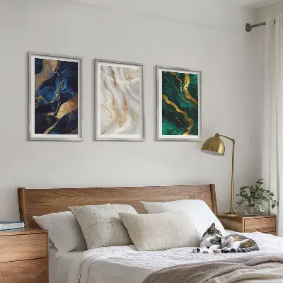 Juego de 3 cuadros con patrones abstractos en tonos azul verdosos