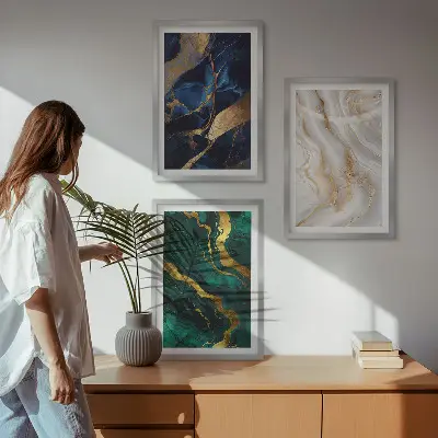 Juego de 3 cuadros con patrones abstractos en tonos azul verdosos
