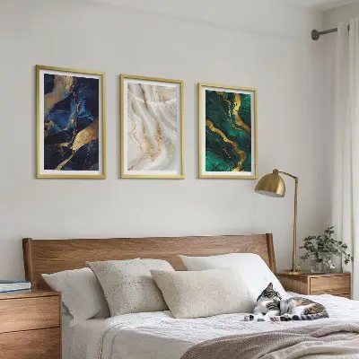 Juego de 3 cuadros con patrones abstractos en tonos azul verdosos