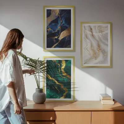 Juego de 3 cuadros con patrones abstractos en tonos azul verdosos