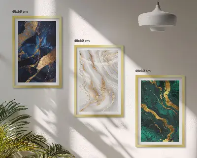 Juego de 3 cuadros con patrones abstractos en tonos azul verdosos