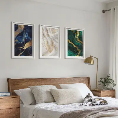 Juego de 3 cuadros con patrones abstractos en tonos azul verdosos