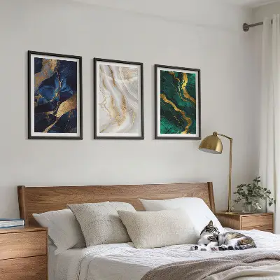 Juego de 3 cuadros con patrones abstractos en tonos azul verdosos