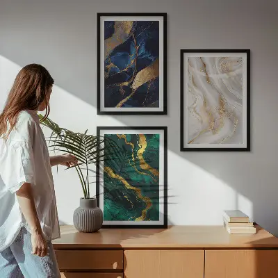 Juego de 3 cuadros con patrones abstractos en tonos azul verdosos