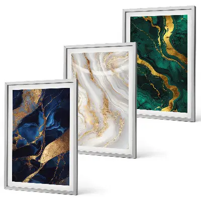 Juego de 3 cuadros con patrones abstractos en tonos azul verdosos