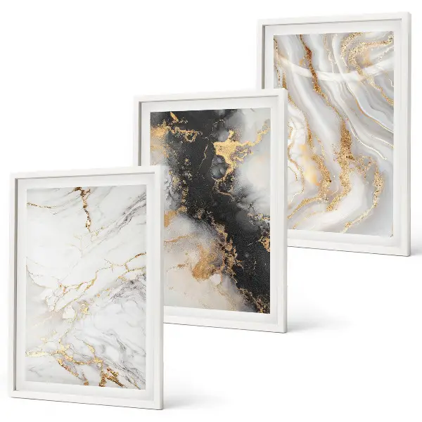 Set de 3 cuadros para salón con patrones abstractos blancos y negros
