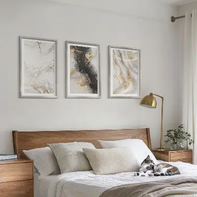 Set de 3 cuadros para salón con patrones abstractos blancos y negros
