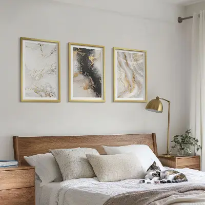 Set de 3 cuadros para salón con patrones abstractos blancos y negros