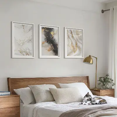 Set de 3 cuadros para salón con patrones abstractos blancos y negros