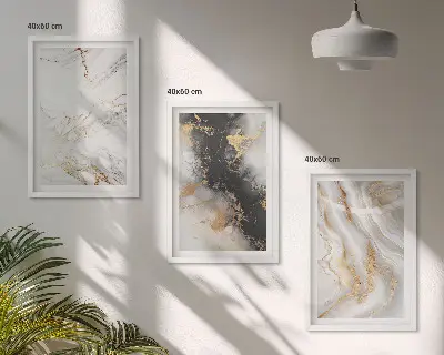 Set de 3 cuadros para salón con patrones abstractos blancos y negros