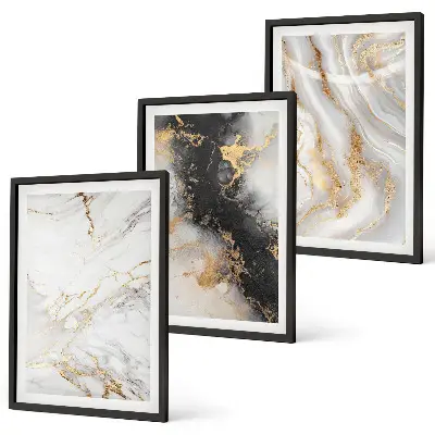 Set de 3 cuadros para salón con patrones abstractos blancos y negros