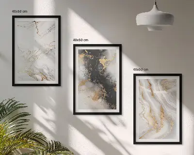 Set de 3 cuadros para salón con patrones abstractos blancos y negros