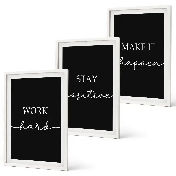 Juego de 3 cuadros con elegantes motivos sobre fondo negro