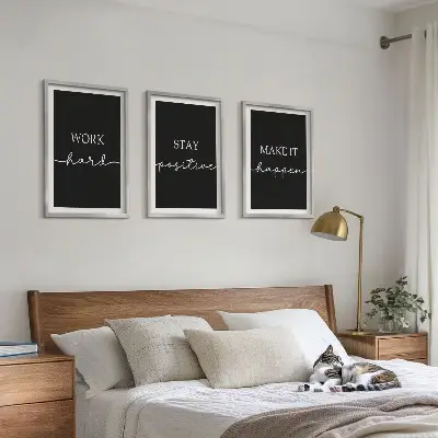 Juego de 3 cuadros con elegantes motivos sobre fondo negro