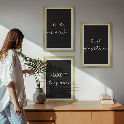 Juego de 3 cuadros Elegantes motivos sobre fondo negro.