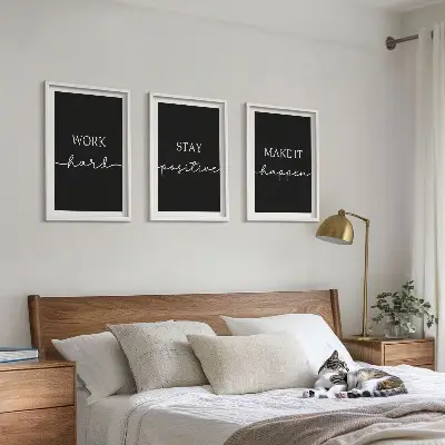 Juego de 3 cuadros con elegantes motivos sobre fondo negro