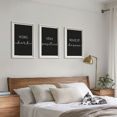 Juego de 3 cuadros Elegantes motivos sobre fondo negro.
