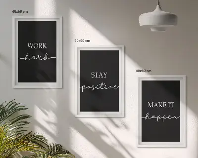 Juego de 3 cuadros con elegantes motivos sobre fondo negro