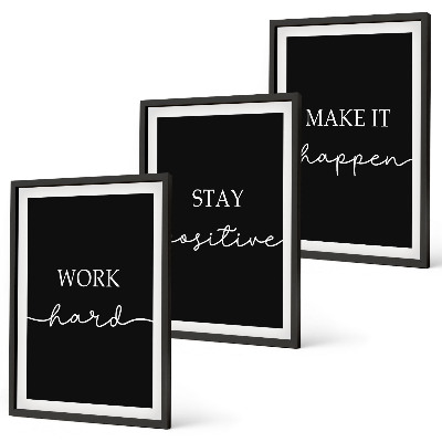 Juego de 3 cuadros Elegantes motivos sobre fondo negro.