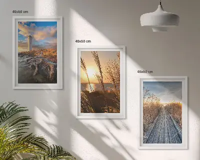 Set de 3 cuadros para salón diseño de muelle de hierba del faro
