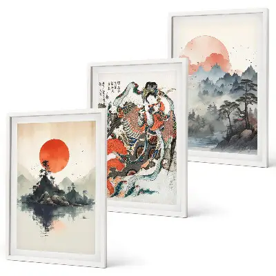 Set de 3 cuadros de pinturas japonesas asiáticas decoración para salón