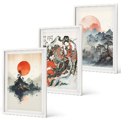 Set de 3 cuadros para salón pinturas japonesas asiáticas