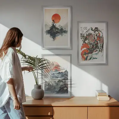 Set de 3 cuadros de pinturas japonesas asiáticas decoración para salón