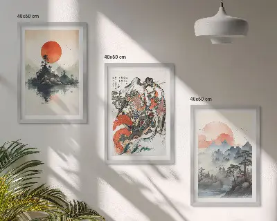 Set de 3 cuadros de pinturas japonesas asiáticas decoración para salón