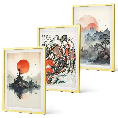 Set de 3 cuadros de pinturas japonesas asiáticas decoración para salón