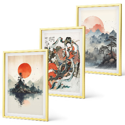 Set de 3 cuadros para salón pinturas japonesas asiáticas