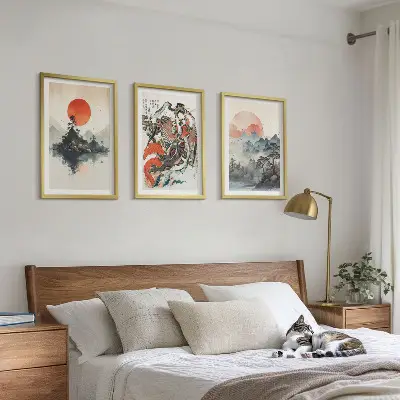 Set de 3 cuadros de pinturas japonesas asiáticas decoración para salón