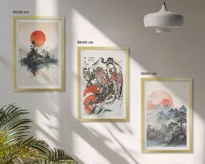 Set de 3 cuadros de pinturas japonesas asiáticas decoración para salón