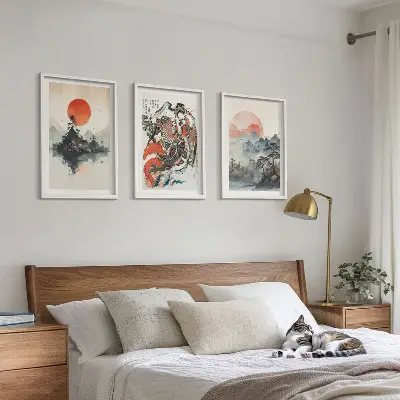 Set de 3 cuadros de pinturas japonesas asiáticas decoración para salón