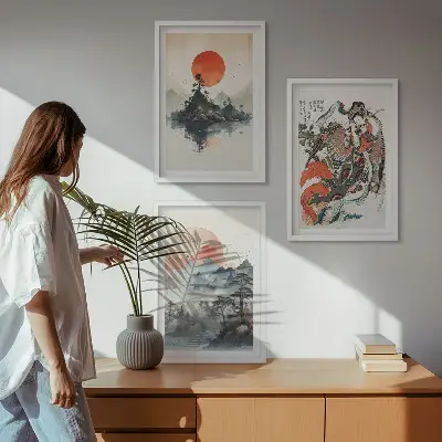 Set de 3 cuadros de pinturas japonesas asiáticas decoración para salón