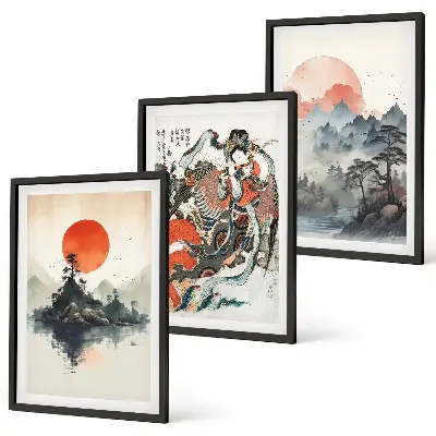 Set de 3 cuadros de pinturas japonesas asiáticas decoración para salón