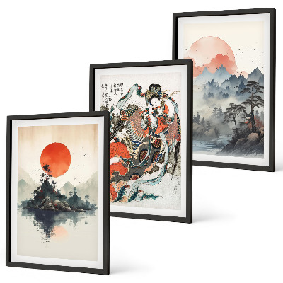 Set de 3 cuadros para salón pinturas japonesas asiáticas
