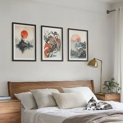 Set de 3 cuadros de pinturas japonesas asiáticas decoración para salón