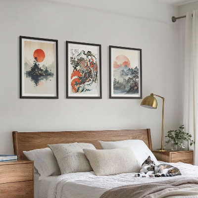 Set de 3 cuadros para salón pinturas japonesas asiáticas