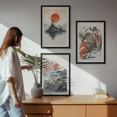 Set de 3 cuadros de pinturas japonesas asiáticas decoración para salón