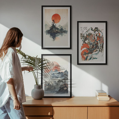 Set de 3 cuadros para salón pinturas japonesas asiáticas