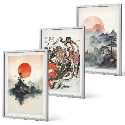Set de 3 cuadros de pinturas japonesas asiáticas decoración para salón