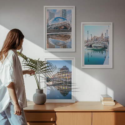 Juego de 3 cuadros Arquitectura de ciudades sobre el agua