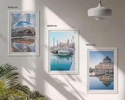 Juego de 3 cuadros con diseño de arquitectura de ciudades sobre el agua