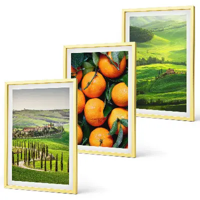 Set de 3 cuadros para salón con diseño de paisaje rural italiano y naranjas
