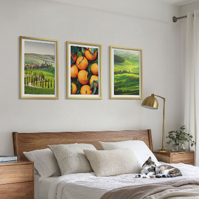 Set de 3 cuadros para salón Paisaje rural italiano naranjas