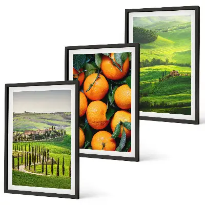 Set de 3 cuadros para salón con diseño de paisaje rural italiano y naranjas