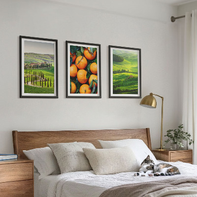 Set de 3 cuadros para salón Paisaje rural italiano naranjas